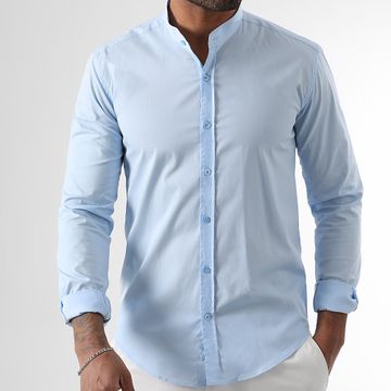 LBO - Camisa Manga Larga Slim Fit Cuello Mao 405 Azul Claro