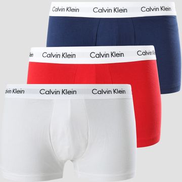Calvin Klein - Juego de 3 bóxers de algodón elástico U2664G Blanco Rojo Azul Marino