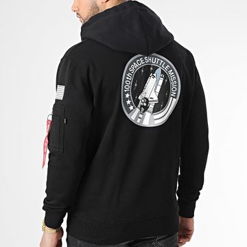 Alpha Industries - Sudadera con capucha y bolsillo Nasa Space Shuttle Negro