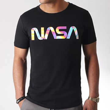 NASA - Camiseta Logo Gusano Iridiscente Negra
