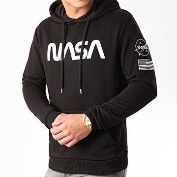 NASA - Sudadera con capucha de parches blancos y negros