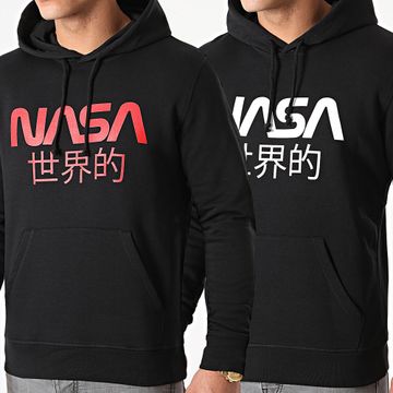 NASA - Pack De 2 Sudaderas Con Capucha Logo Japón Negro Blanco Negro Rojo