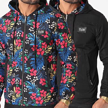 Y et W - Chaqueta con capucha y cremallera Flower Reversible negro rosa azul royal floral