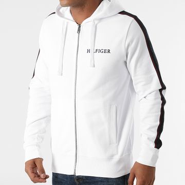 Tommy Hilfiger - Hilfiger 8723 Sudadera con capucha y cremallera con cinta grabada blanca