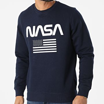 NASA - Sudadera Cuello Redondo Flag Azul Marino Blanco