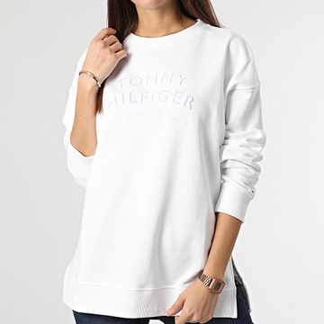 Tommy Hilfiger - Sudadera de cuello redondo con texto relajado para mujer 4270 Blanco