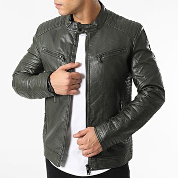 Kymaxx - Chaqueta de polipiel verde caqui 5032