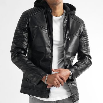 LBO - Chaqueta de piel sintética con capucha 0036 Negro