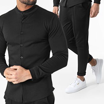 Frilivin - Conjunto negro de camisa de manga larga y pantalón