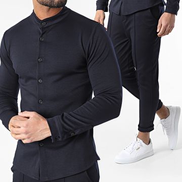 Frilivin - Conjunto de pantalón y camisa de manga larga azul marino