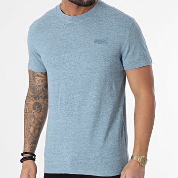 Superdry - Camiseta bordada con logotipo vintage M1011245A Azul claro jaspeado