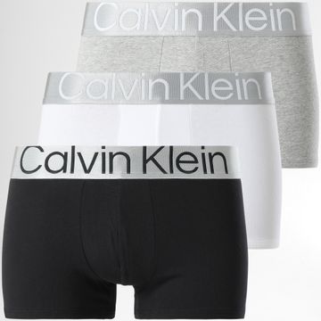 Calvin Klein - Juego de 3 calzoncillos bóxer Reconsidered Steel NB3130A Negro Blanco Gris Heather Plata