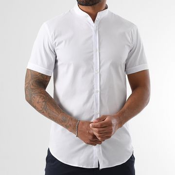LBO - Slim Fit Mao Cuello Camisa de Manga Corta 2185 Blanco