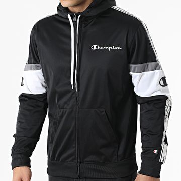 Champion - Chaqueta tricolor con capucha y cremallera y rayas 217192 Negro Gris