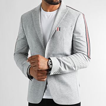 LBO - Chaqueta Blazer a rayas 0117 Gris jaspeado