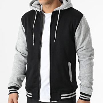 Urban Classics - Teddy Zip Chaqueta con capucha TB287 Negro Gris