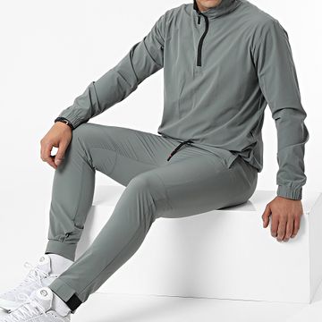 Frilivin - Pantalones Jogging Verde Caqui Oscuro Conjunto Chaqueta Cuello Cremallera