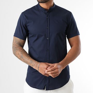 LBO - Camisa Slim Fit Cuello Mao Manga Corta 2186 Azul Marino