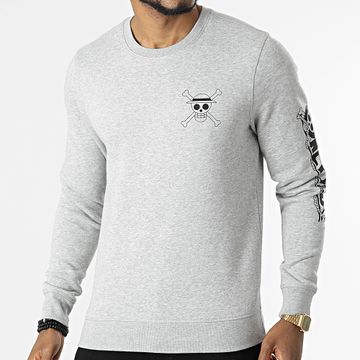 One Piece - Sudadera de cuello redondo Mugiwara gris jaspeado negro
