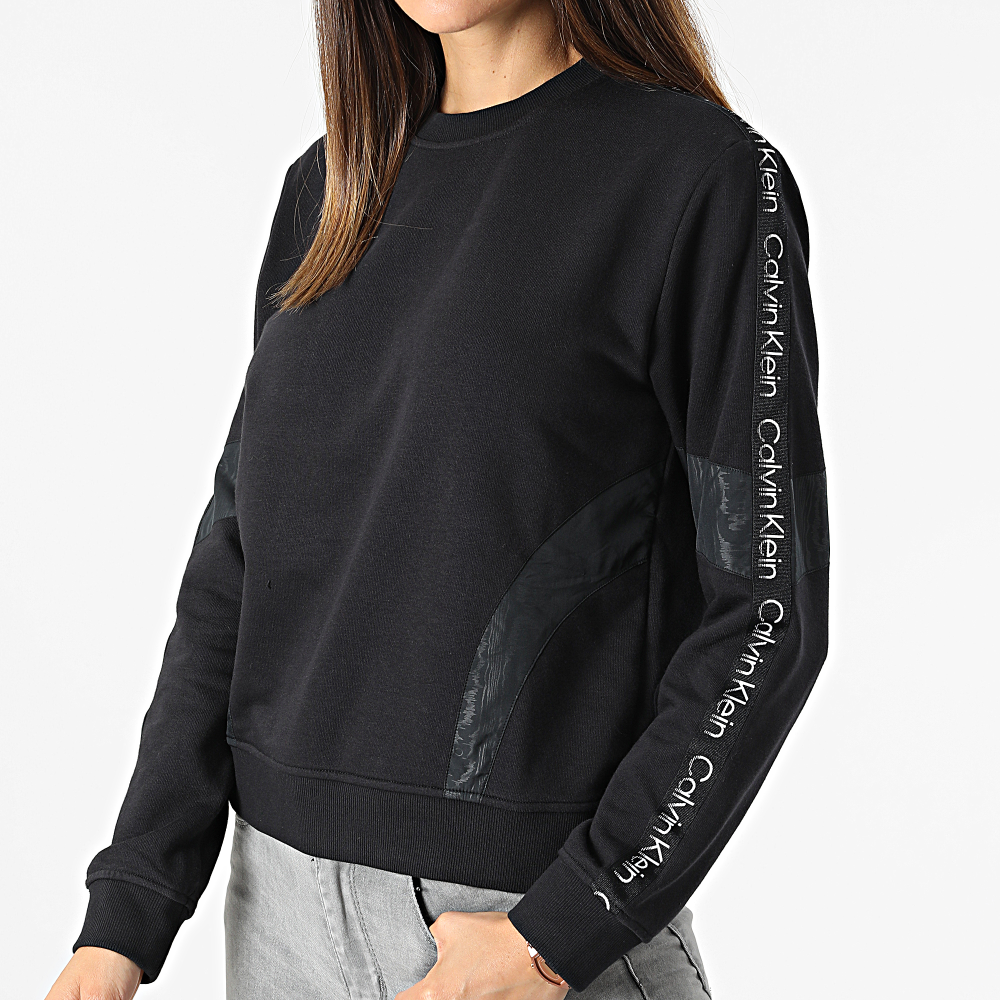 Calvin Klein - Sudadera de rayas con cuello redondo GWS2W316 Negro