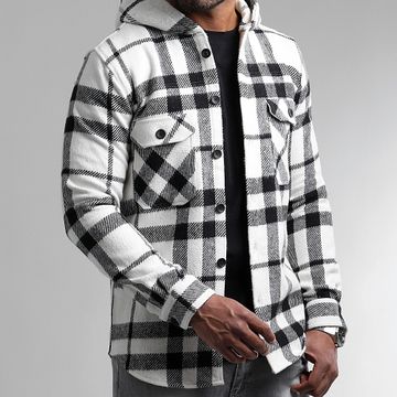 LBO - 2516 Camisa con capucha a cuadros blancos y negros