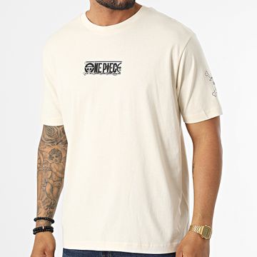 One Piece - Oversize Camiseta Grande Delantero Y Manga Beige Heather Negro