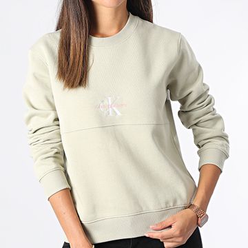 Calvin Klein - Sudadera de cuello redondo con logo monograma para mujer 8982 Verde claro