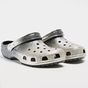 Crocs - Sandalias Mujer Classic Ombre Glitter Zueco Negro Plata Dégradé