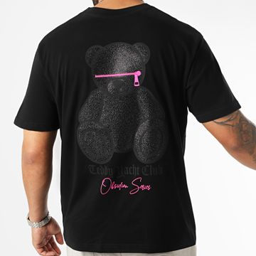 Teddy Yacht Club - Oversize Camiseta Large Obsidian Luxury Zip Negro Rosa Fluo