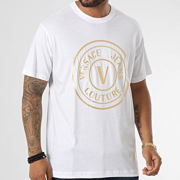 Versace Jeans Couture - Vemblem Lámina Gruesa Camiseta 73GAHT05 Oro Blanco