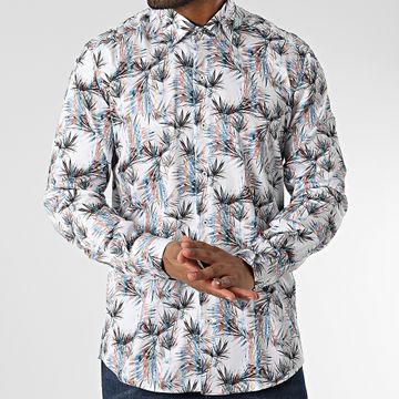 Mackten - Camisa Manga Larga Floral M6601-1 Blanca