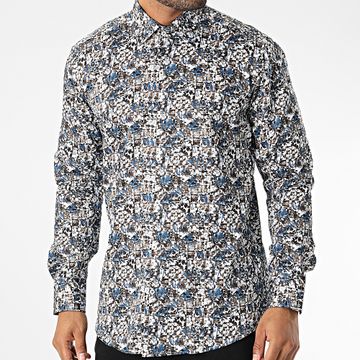 Mackten - Camisa Manga Larga Floral M6601-3 Blanco Marrón Azul