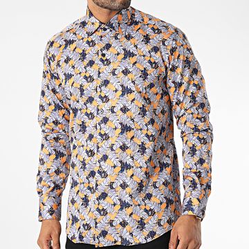 Mackten - Camisa Manga Larga Floral M6601-9 Azul Naranja
