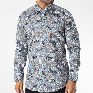 Mackten - Camisa Manga Larga Floral M6601-6 Azul