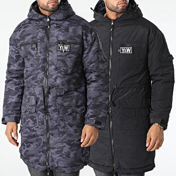 Y et W - Parka reversible Negro Carbón Gris Camuflaje