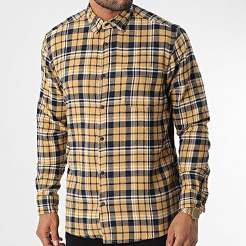 Tiffosi - Camisa Managua Amarilla Manga Larga Cuadros Azul Marino