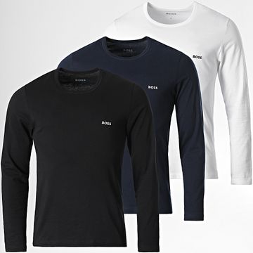 BOSS - Lote de 3 camisetas de manga larga 50492321 Negro Blanco Azul Marino