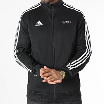 Adidas Performance - Alemania HD6393 Chaqueta negra a rayas con cremallera