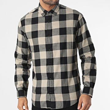 Jack And Jones - Camisa de manga larga a cuadros beige Gingham negro