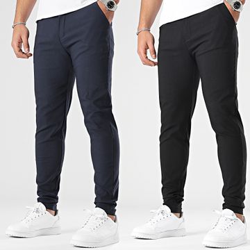 Frilivin - Juego de 2 pantalones chinos negros azul marino