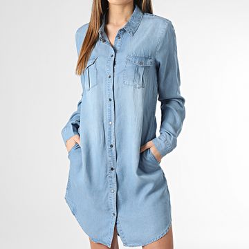 Vero Moda - Vestido de mujer de manga larga Jean Silla Lavado azul