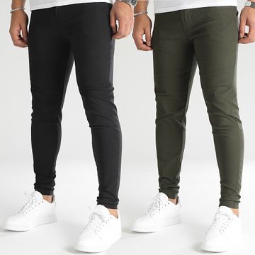 Frilivin - Juego De 2 Pantalones Chinos Negro Verde Caqui