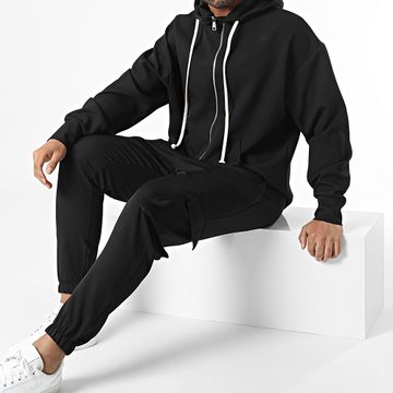 Frilivin - Conjunto de sudadera negra con capucha y pantalón cargo
