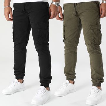 John H - Juego De 2 Pantalones Cargo Negro Verde Caqui