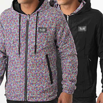 Y et W - Uzy Chaqueta con capucha y cremallera Negro Blanco Reversible