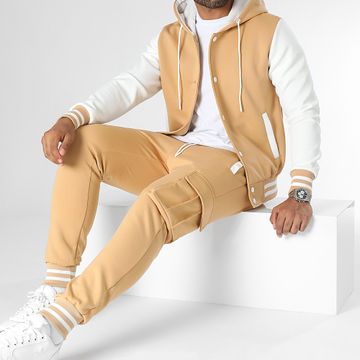 LBO - Conjunto de chaqueta con capucha y pantalón de chándal Teddy 0120 Beige Blanco