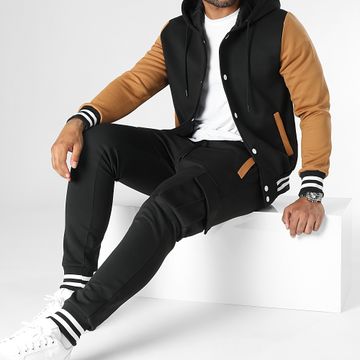 LBO - Conjunto de chaqueta con capucha y pantalón de chándal Teddy 0121 Negro Camel
