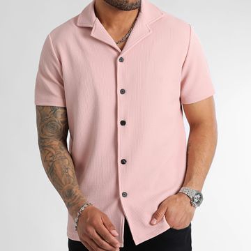 LBO - Camisa de manga corta con textura gofre 0151 Rosa