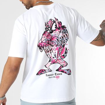 Looney Tunes - Camiseta Oversize Large Taz Graff Rosa Blanco