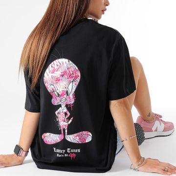 Looney Tunes - Camiseta Oversize Large Mujer Tweety Graff Rosa Negro